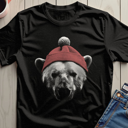 Polar Bear with Red Winter Hat Graphic T-shirt
