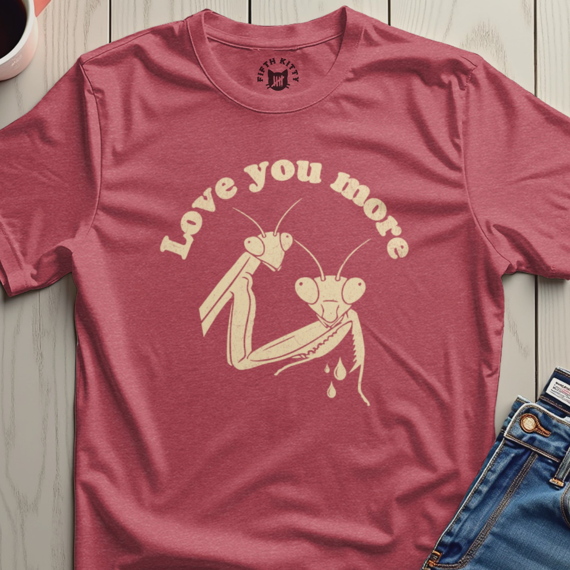 Love You More Cartoon Art on Red T-shirt