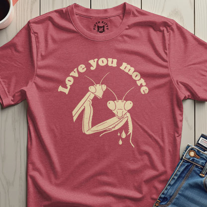 Love You More Cartoon Art on Red T-shirt