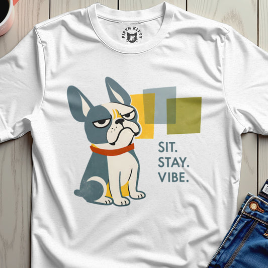 Sit Stay Vibe Grumpy Bulldog Graphic T-shirt