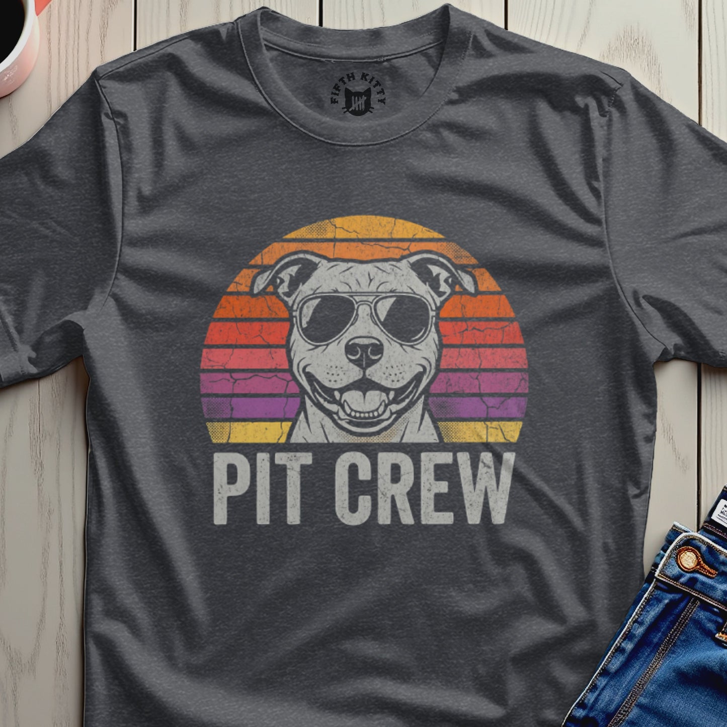 Vintage Pit Crew Dog Wearing Sunglasses T-shirt