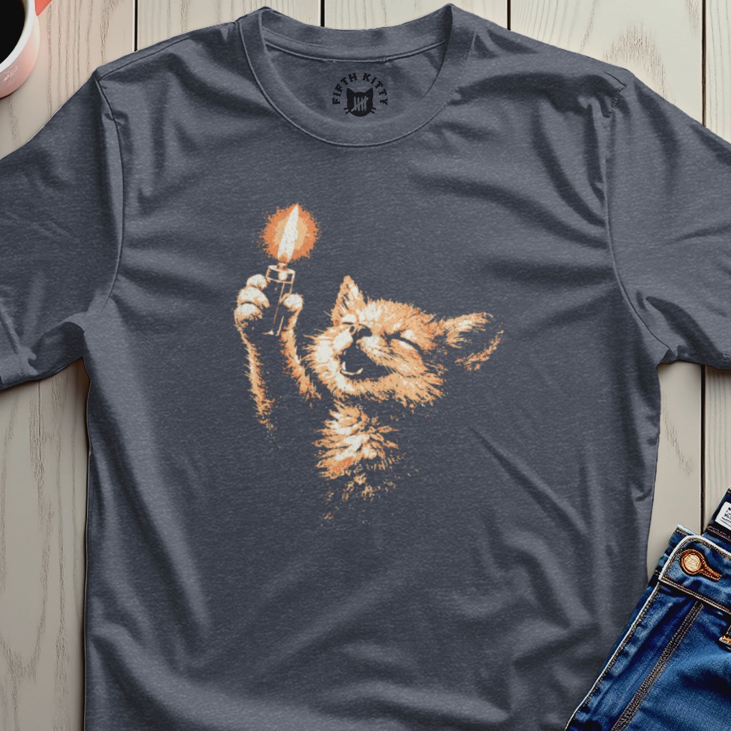 Fifth Kitty Mischievous Cat Lit Match Flame T-shirt product type