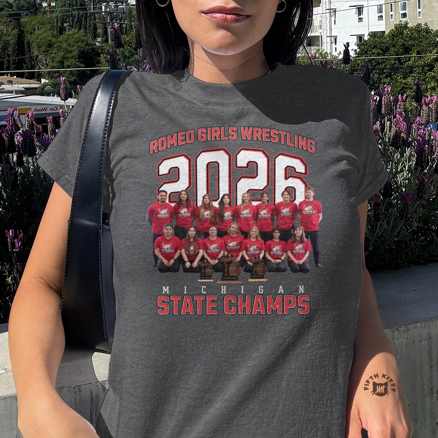 Romeo Girls Wrestling 2026 Michigan State Champs t-shirt.