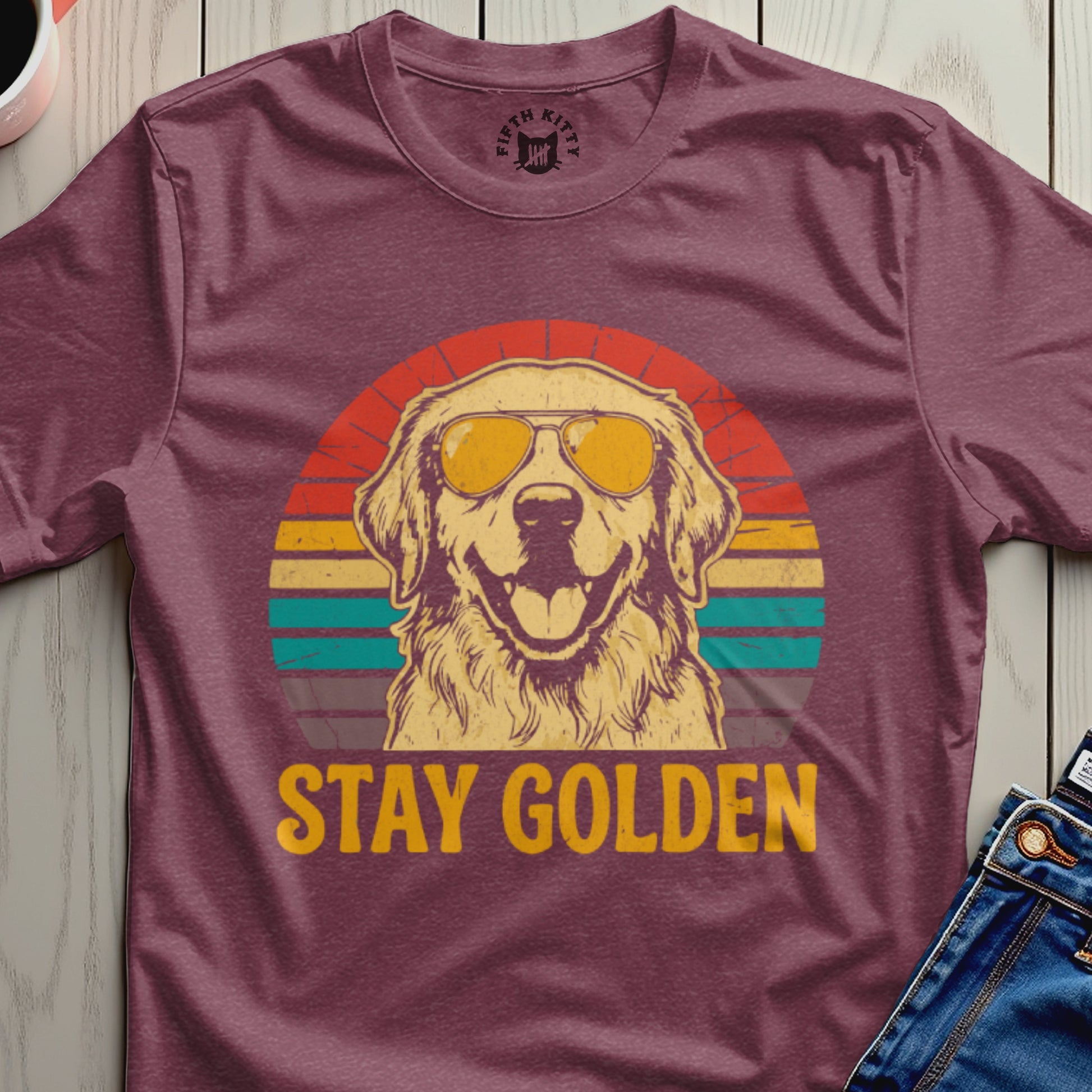 Retro Stay Golden Dog with Sunglasses Graphic T-Shirt