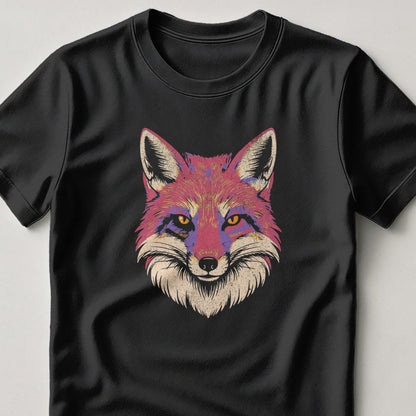 Vibrant Colorful Fox Face Design on Black T Shirt product type