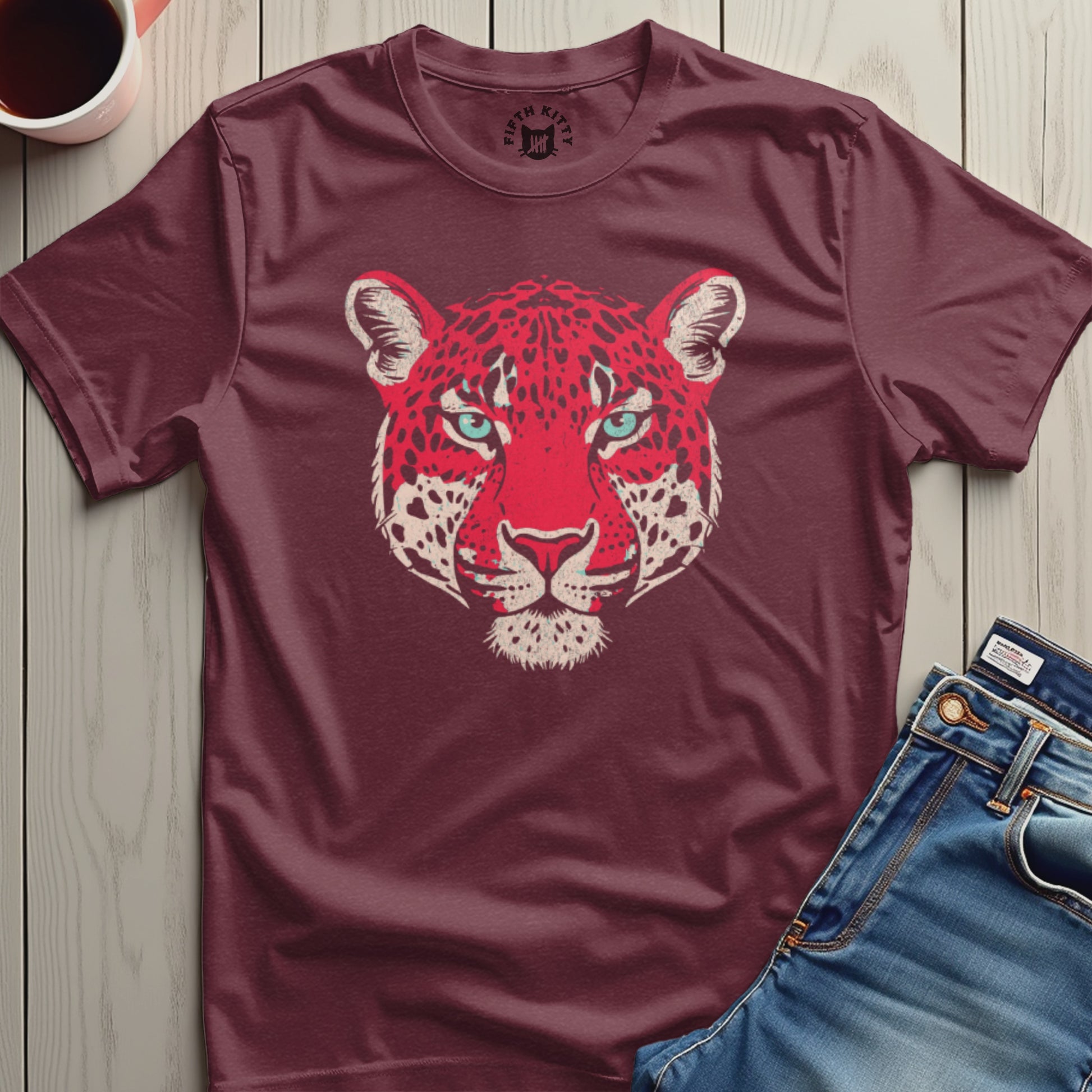 Fierce Red Leopard Face Graphic T-Shirt product type