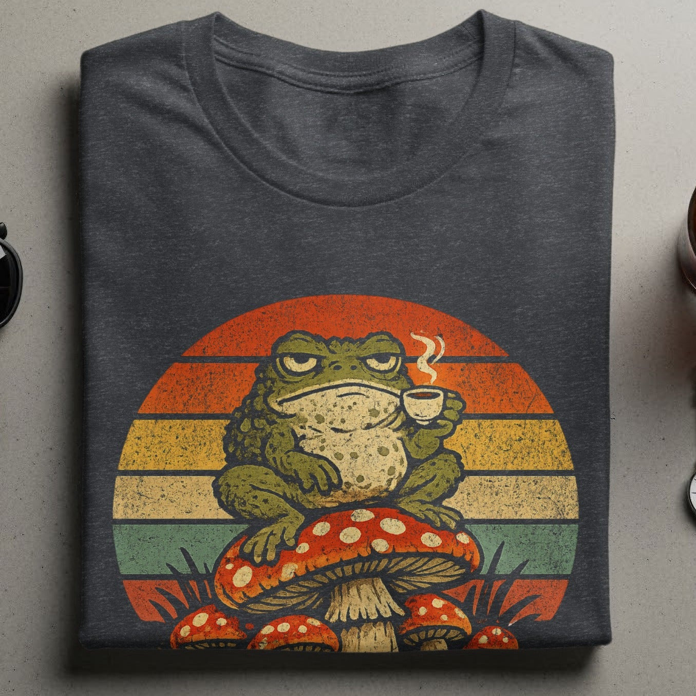 Retro Vintage Frog Drinking Coffee Graphic T-Shirt