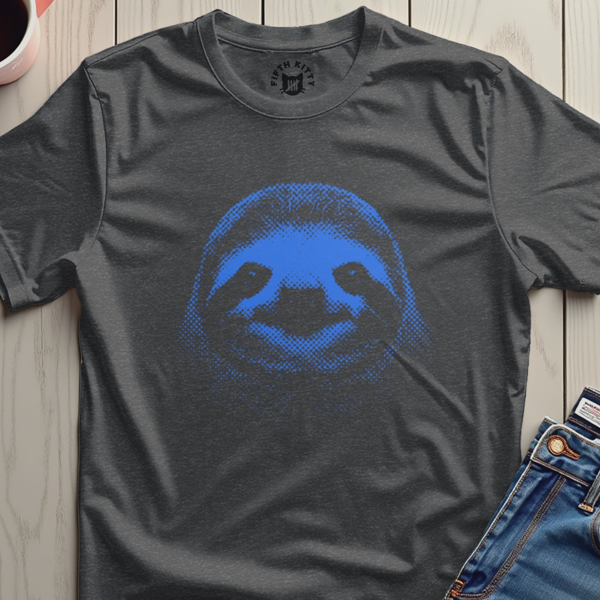 Blue Pixelated Sloth Print Novelty Shirt
