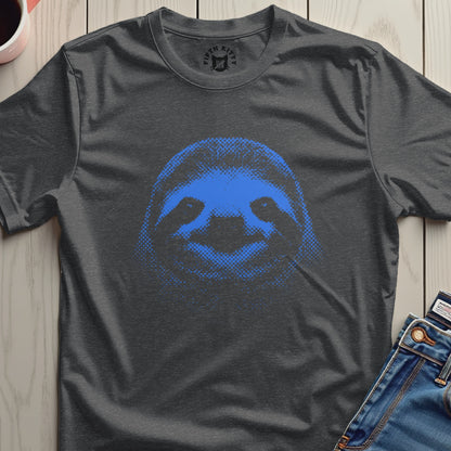 Blue Pixelated Sloth Print Novelty Shirt