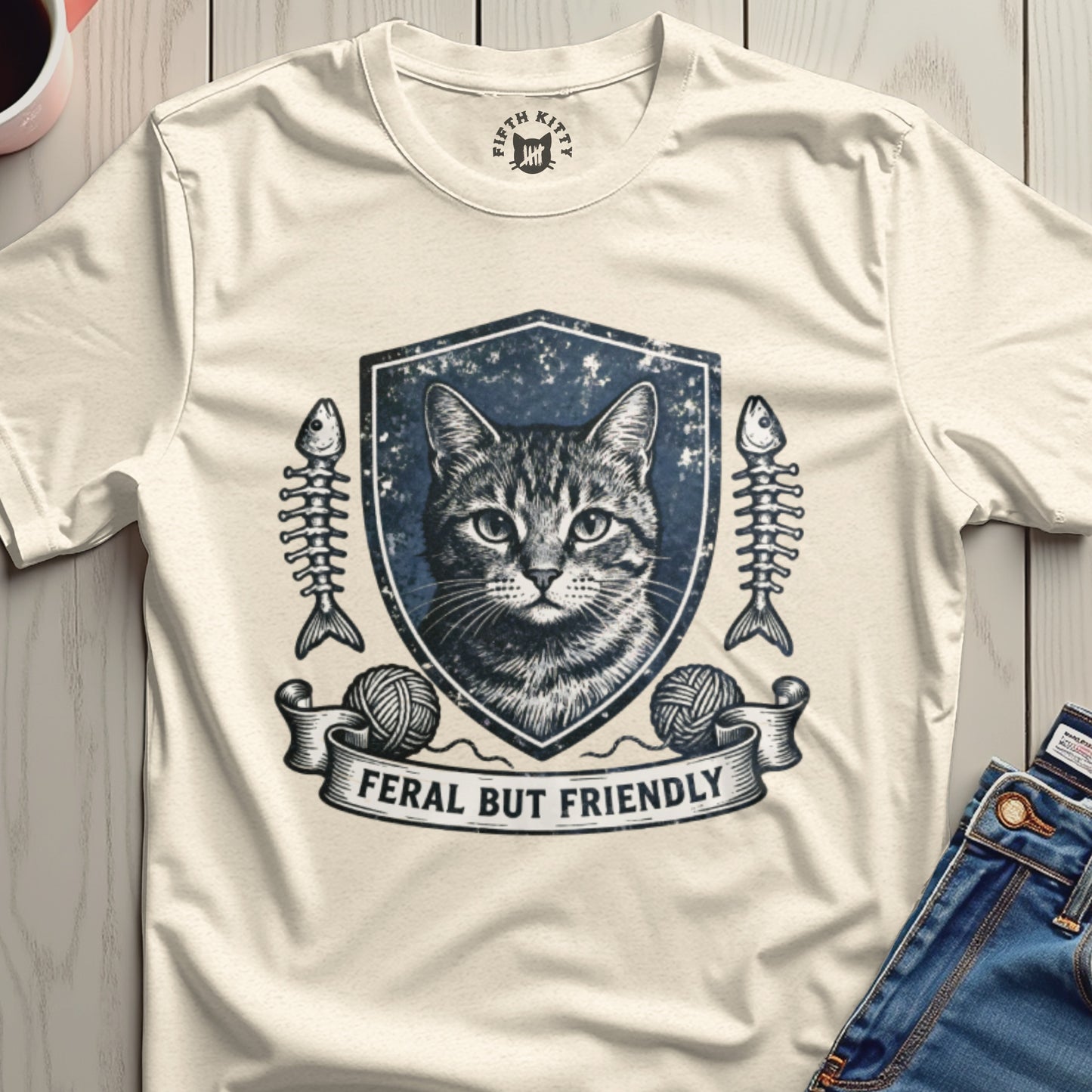 Feral But Friendly Cat Face Design T-shirt