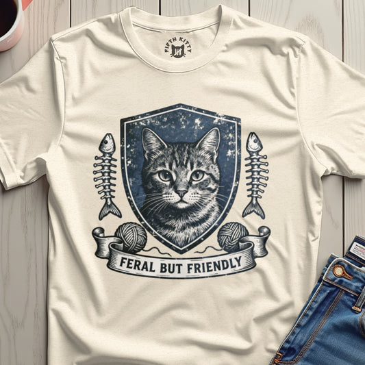 Feral But Friendly Cat Face Design T-shirt