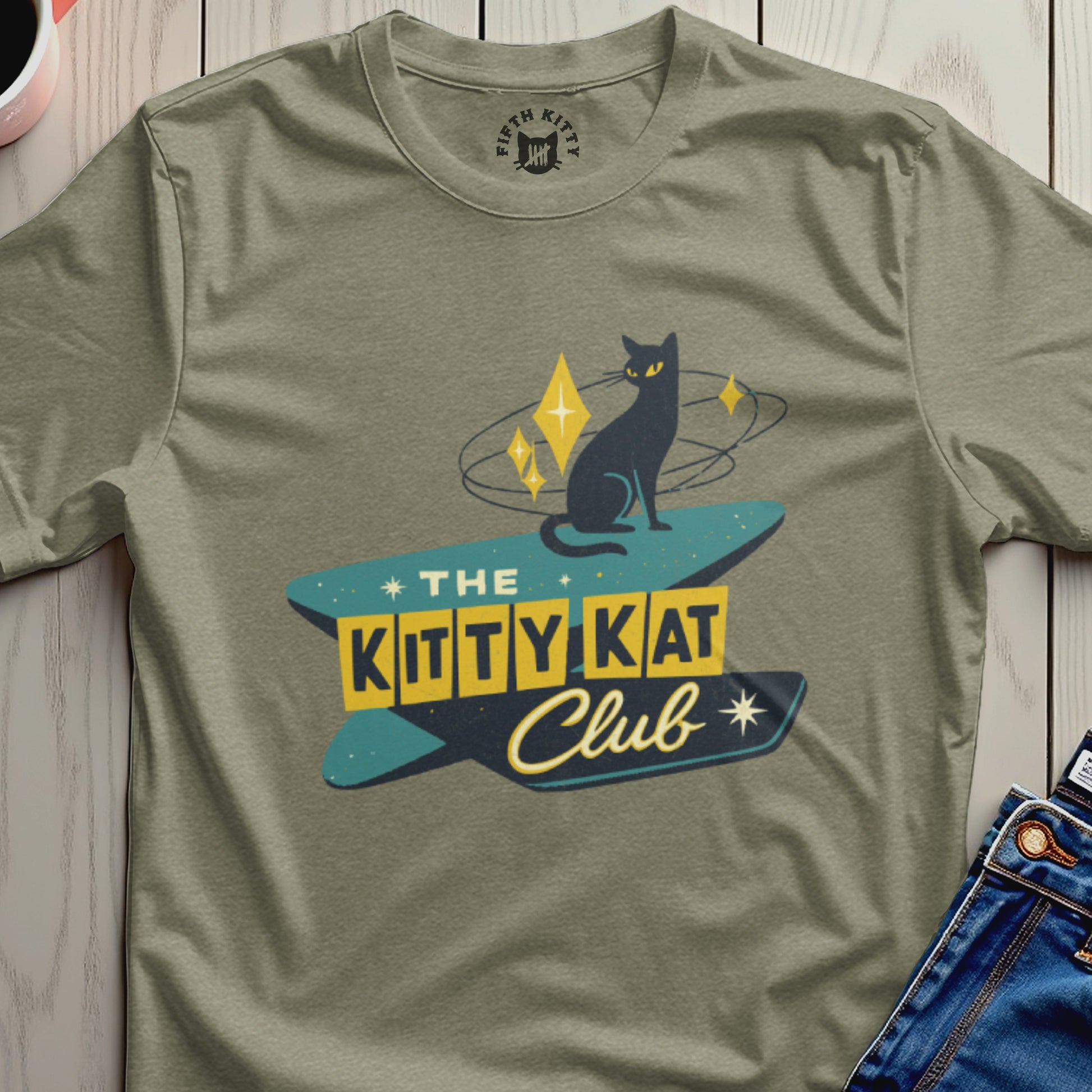 The Kitty Kat Club graphic t-shirt with retro cat design