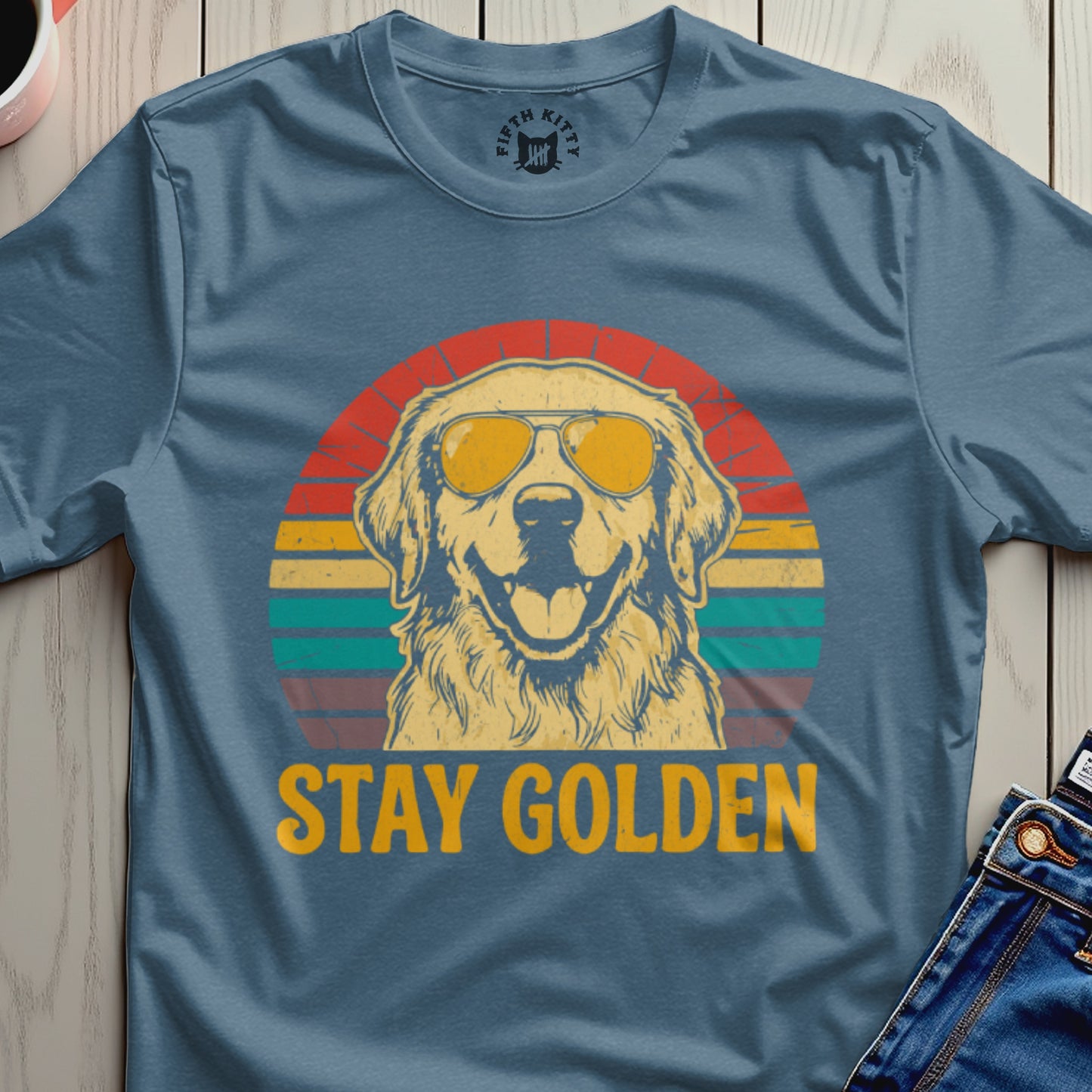 Vintage Stay Golden Sunglass Dog Graphic T-shirt