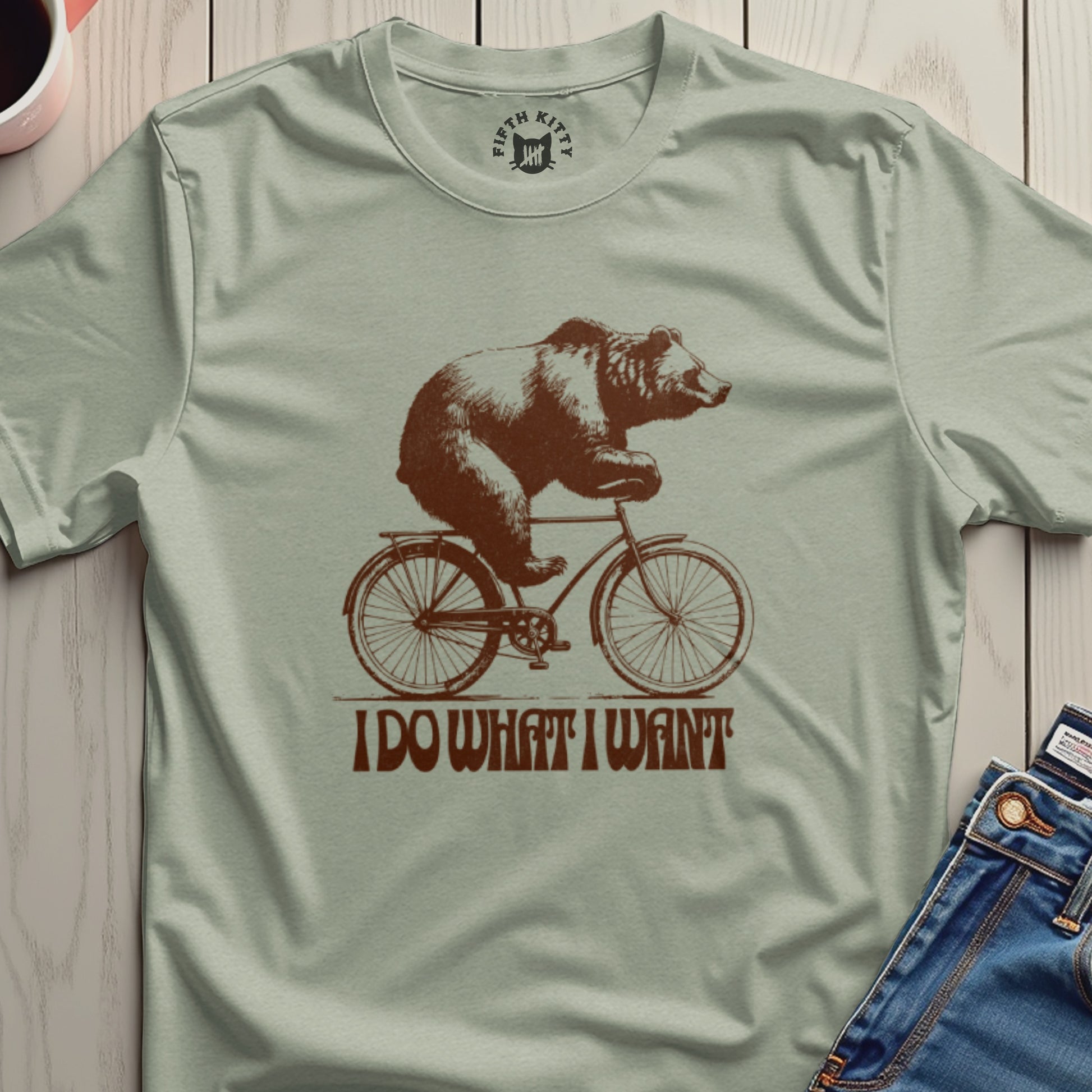 Funny Bear Riding Bike I Do What I Want Graphic Shirt
