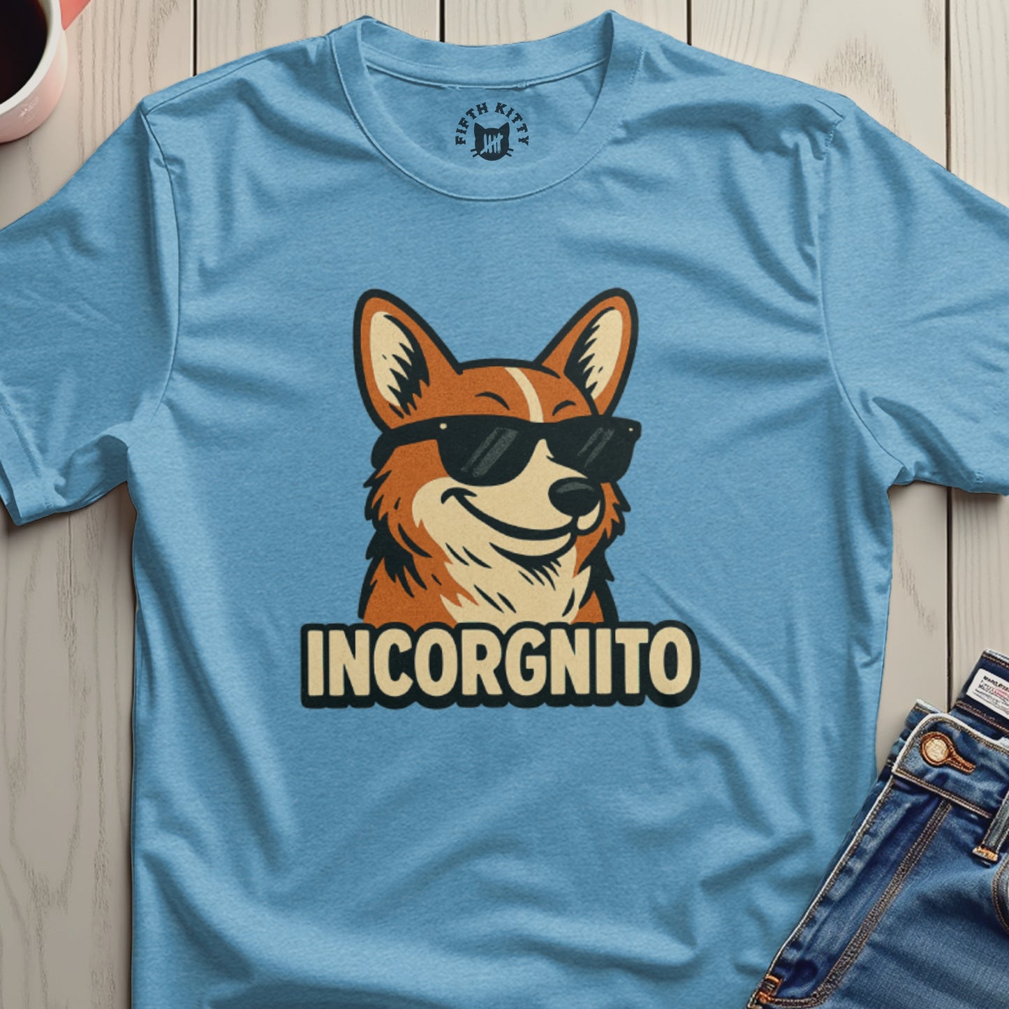 Incorgnito Cool Corgi Graphic Tee in Blue Shirt
