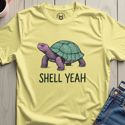 Shell Yeah T-Shirt with Purple Green Turtle Design