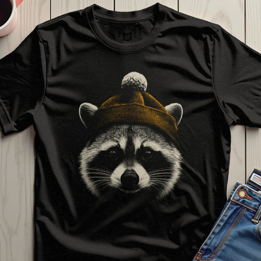 Raccoon in Beanie Graphic Tee Casual Fashion T-shirt