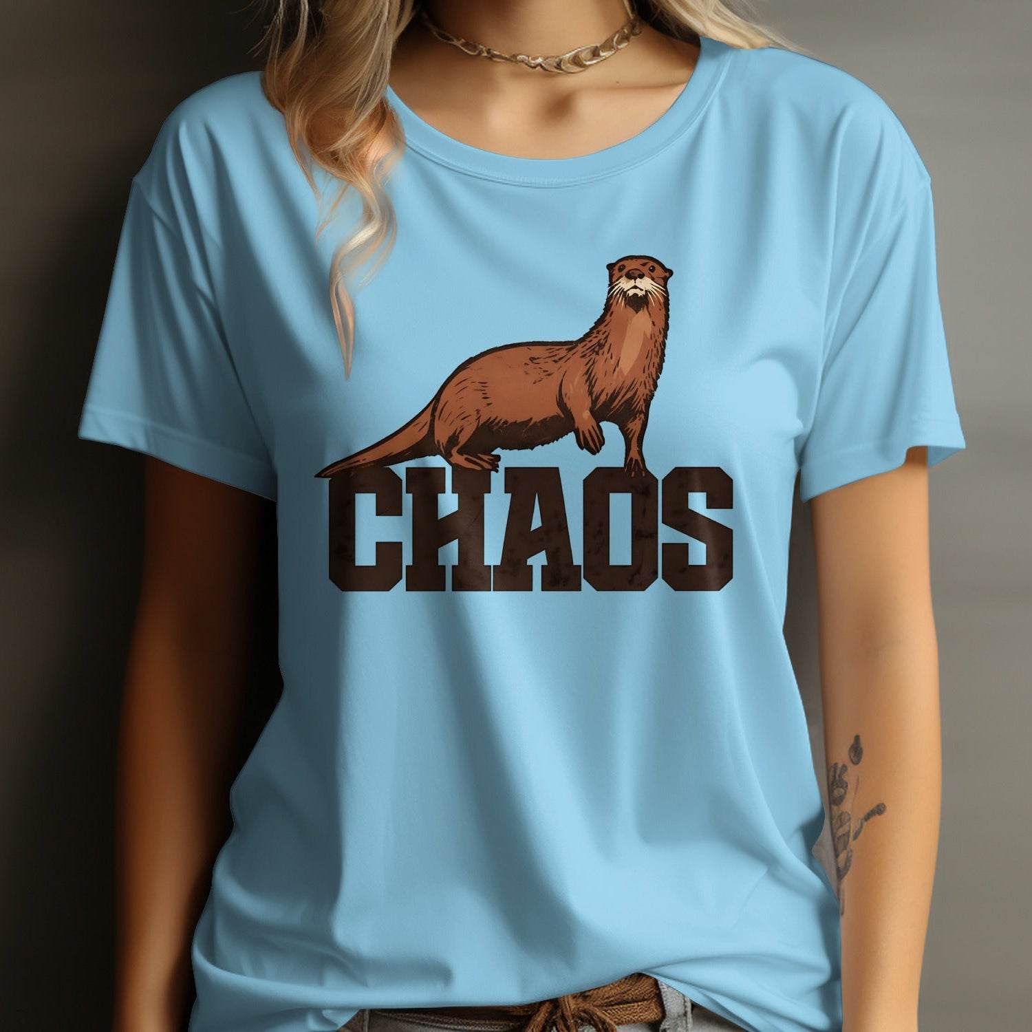 Otter Chaos Graphic Teal Blue T-shirt product