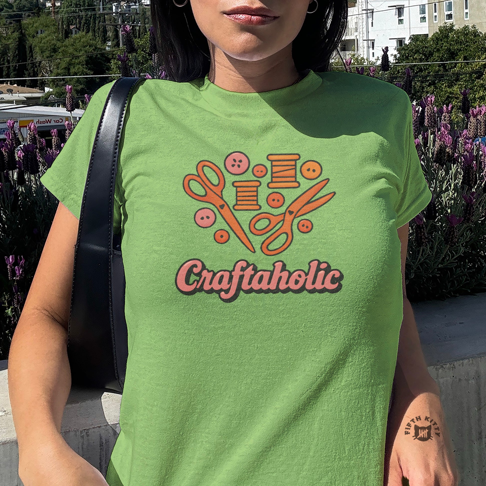 Craftaholic Sewing Icons Print Green T-Shirt product
