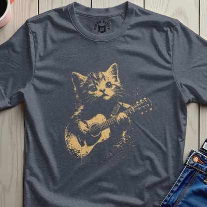 Cute Kitten Playing Guitar Graphic Shirt for Cat Lovers