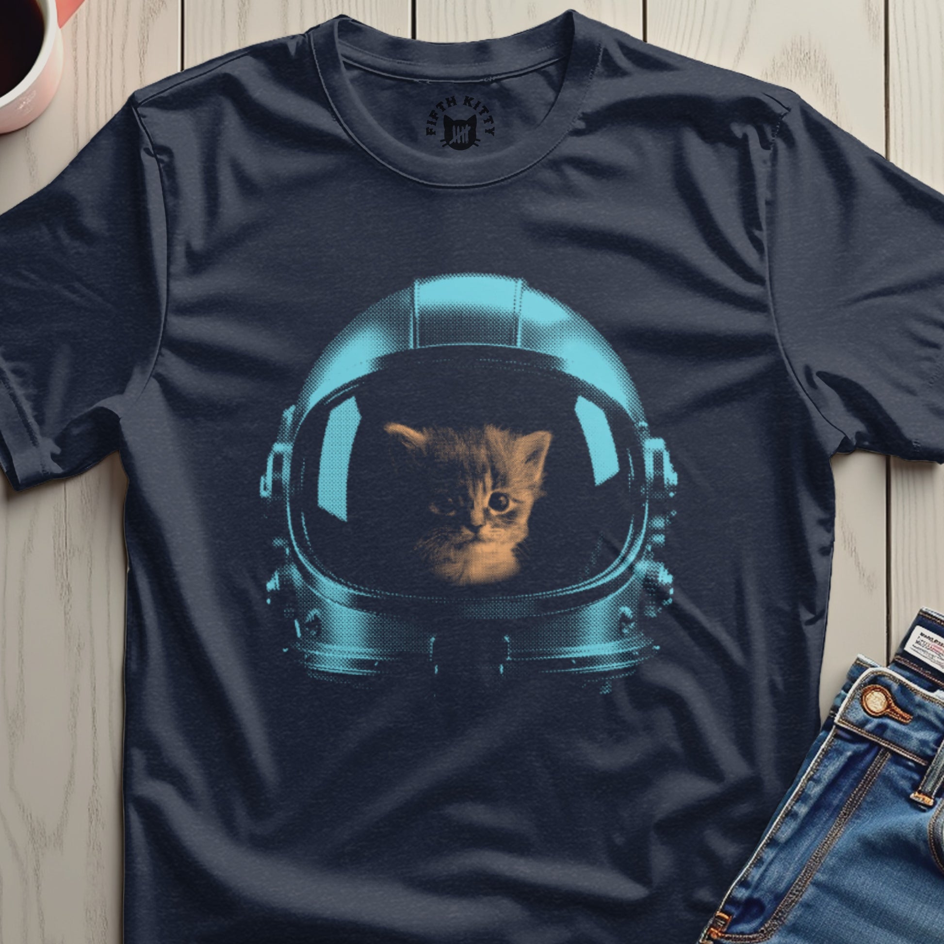 Adorable Kitten in Astronaut Helmet Graphic Shirt