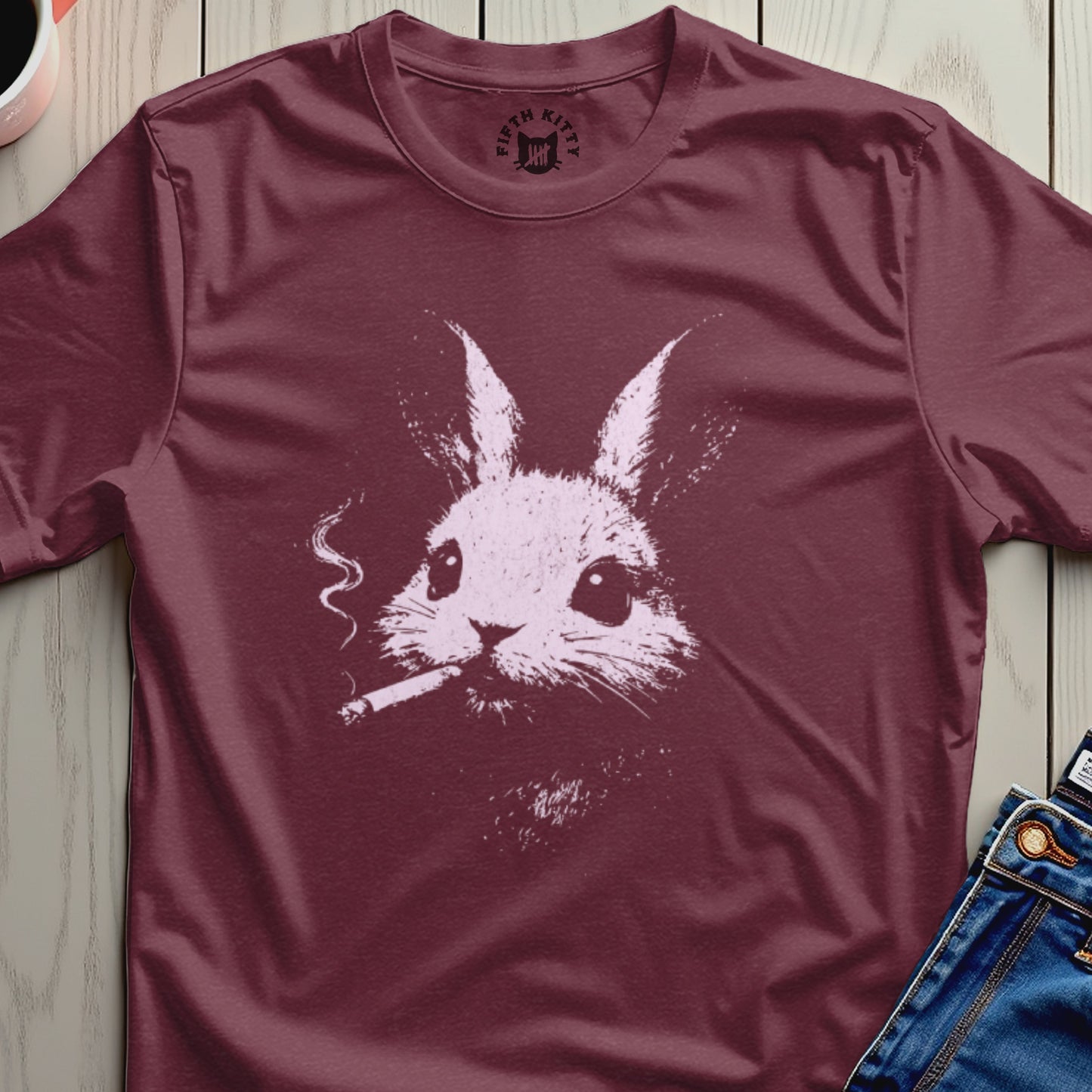 Smoking Rabbit Graphic Tee Shirt Unique Design