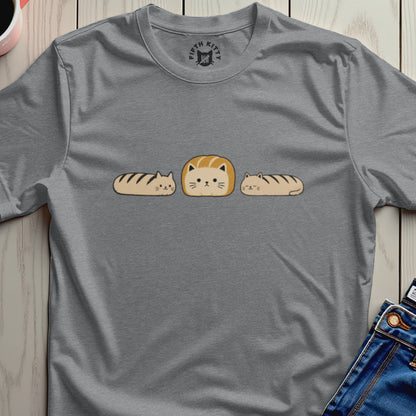 Gray t-shirt with a "Fifth Kitty" logo and a cute loaf cat design.