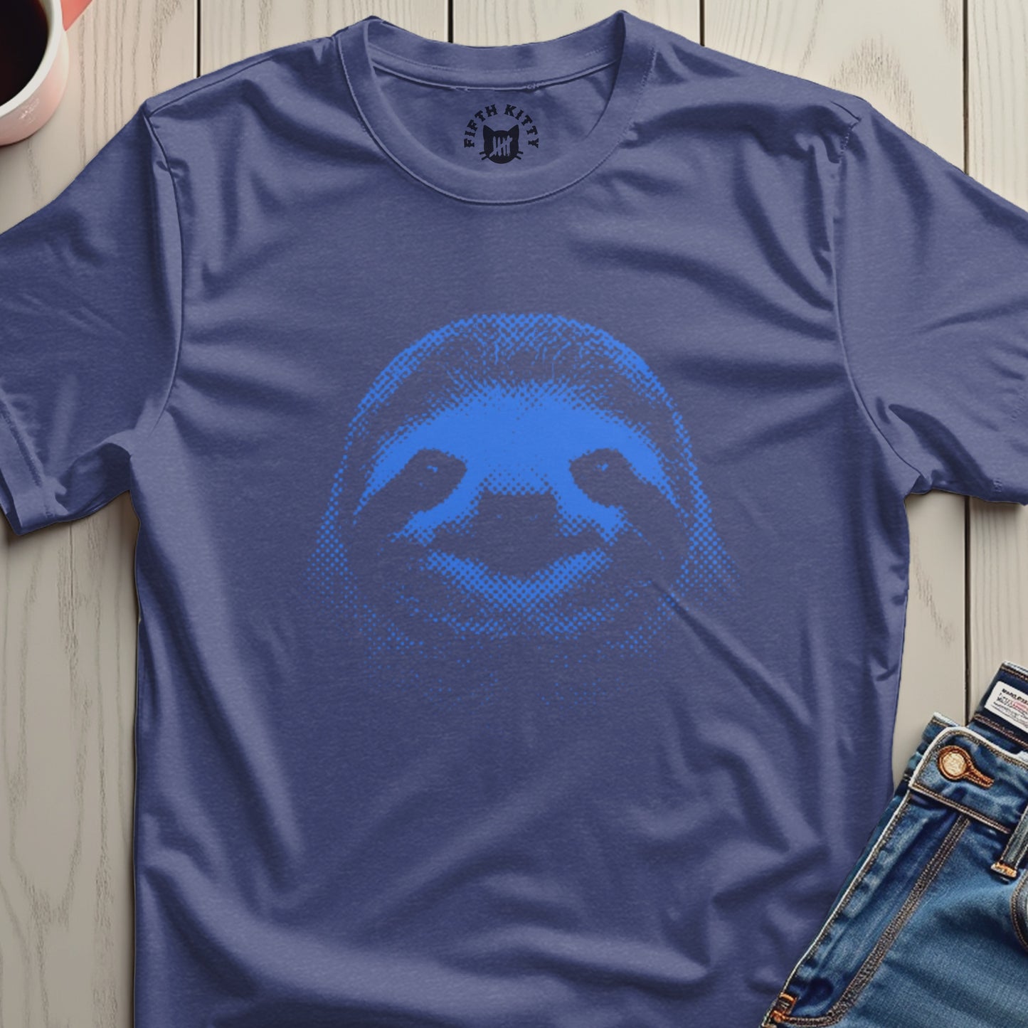 Fun Blue Sloth Graphic on Navy Short-Sleeve Tee Product