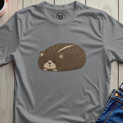 Distressed brown cat design on a gray t-shirt with Fifth Kitty logo.