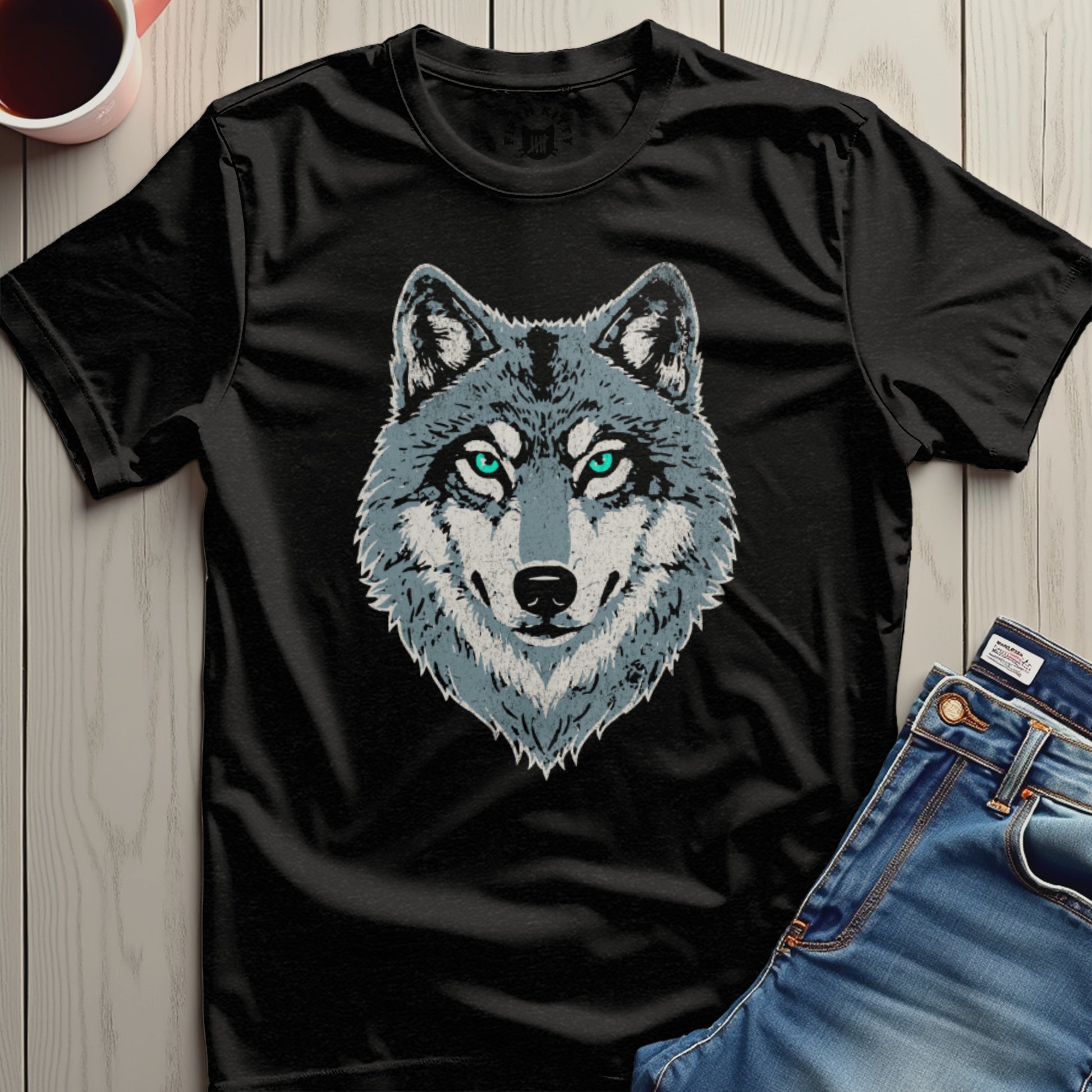 Wolf Face Graphic Black T-Shirt Unique Wearable Product Type