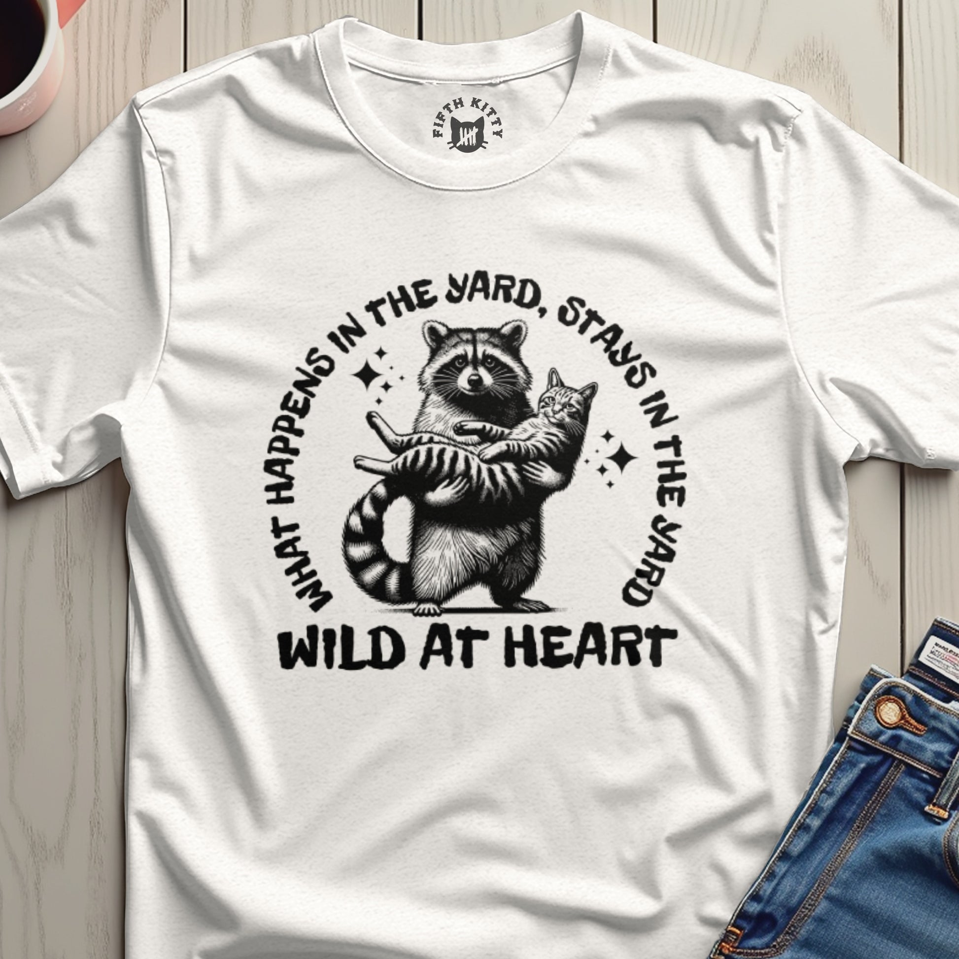 Wild At Heart Raccoon and Cat Yard Graphic Tee