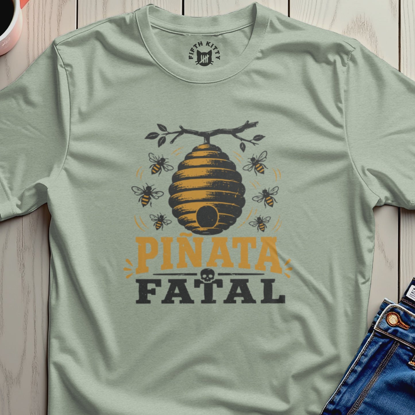 Beehive graphic with "Piñata Fatal" text and a skull.
