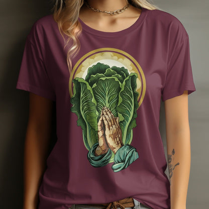 Vibrant Praying Hands and Lettuce Design Tshirt Product
