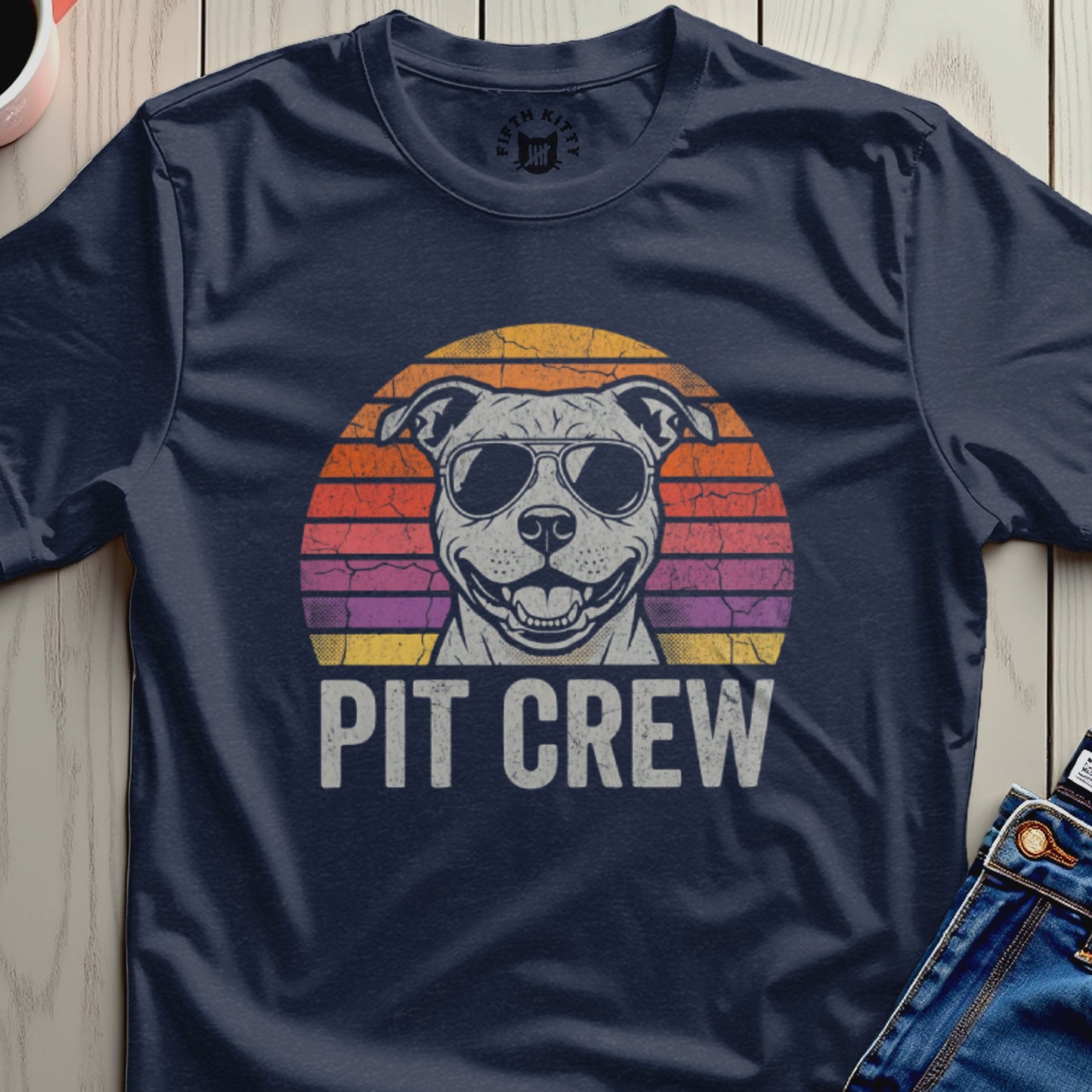 Retro Pit Crew Graphic Tee with Cool Dog Design Shirt