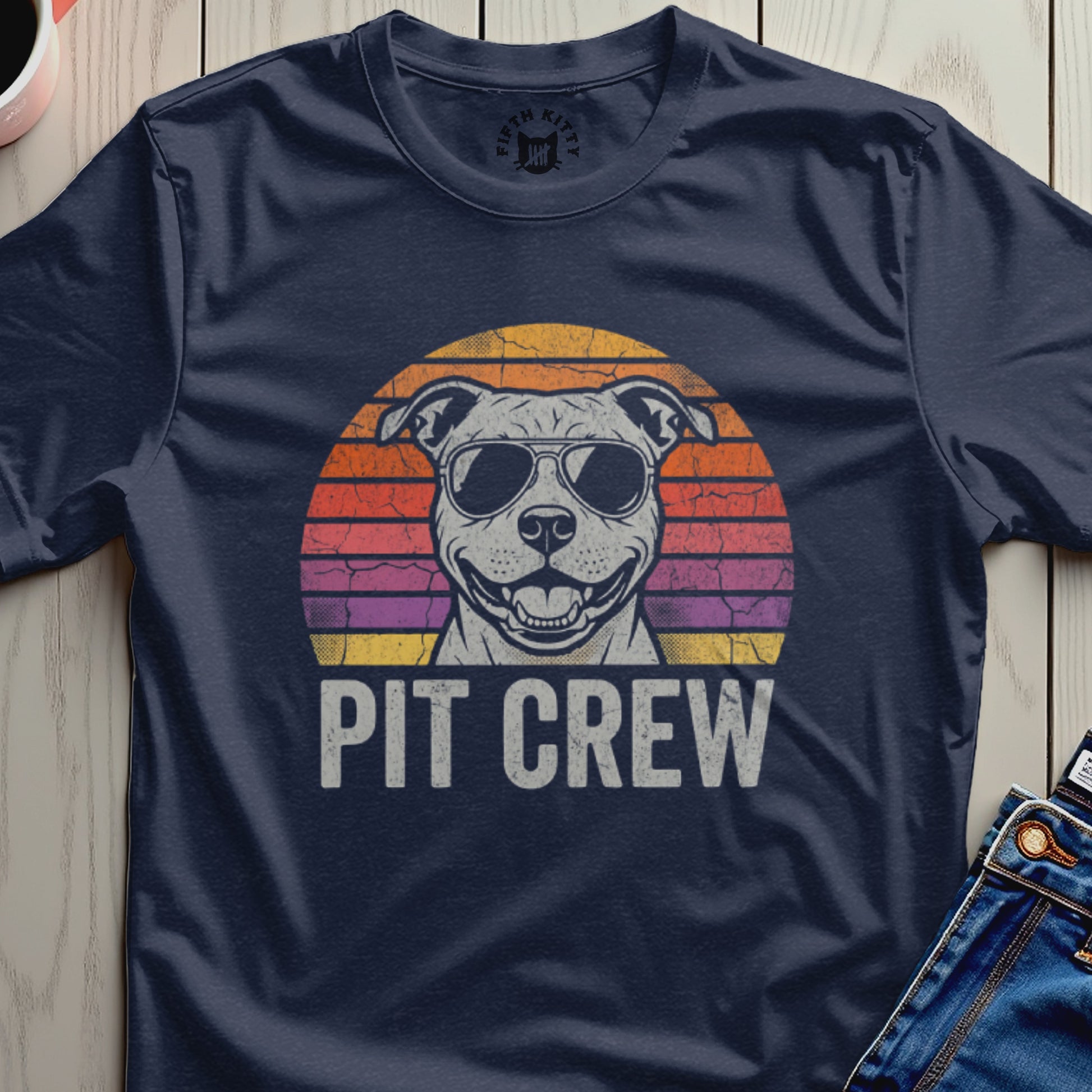 Retro Pit Crew Graphic Tee with Cool Dog Design Shirt