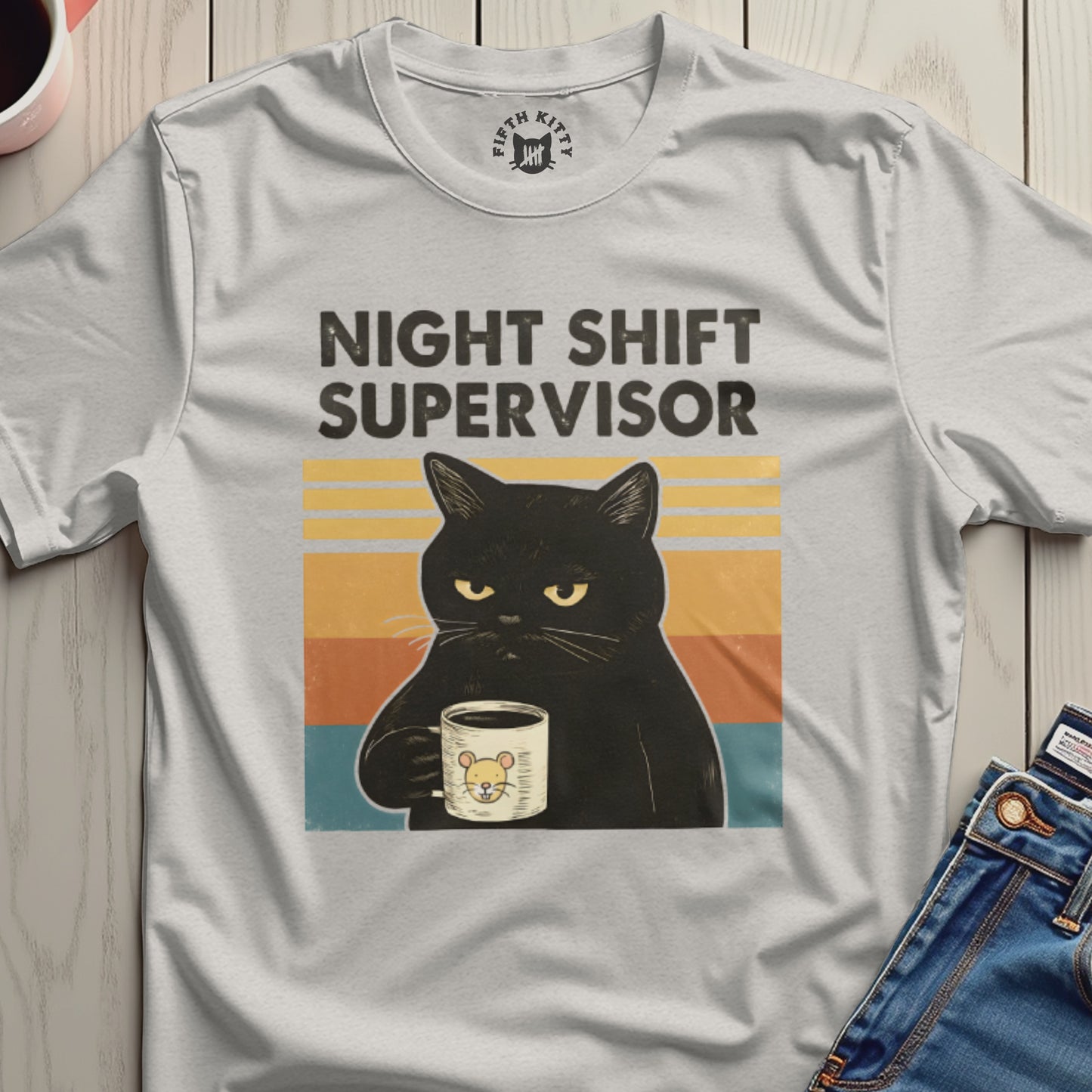 Night Shift Supervisor Cat Holding Mouse Mug T-shirt