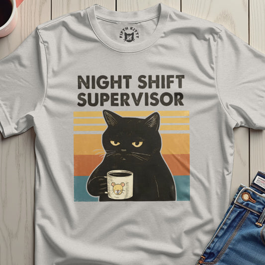 Night Shift Supervisor Cat Holding Mouse Mug T-shirt