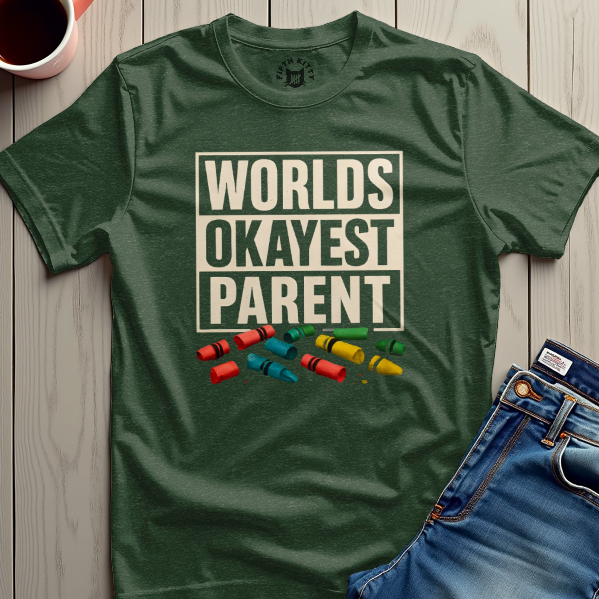 Worlds Okayest Parent Colorful Crayons T-Shirt product