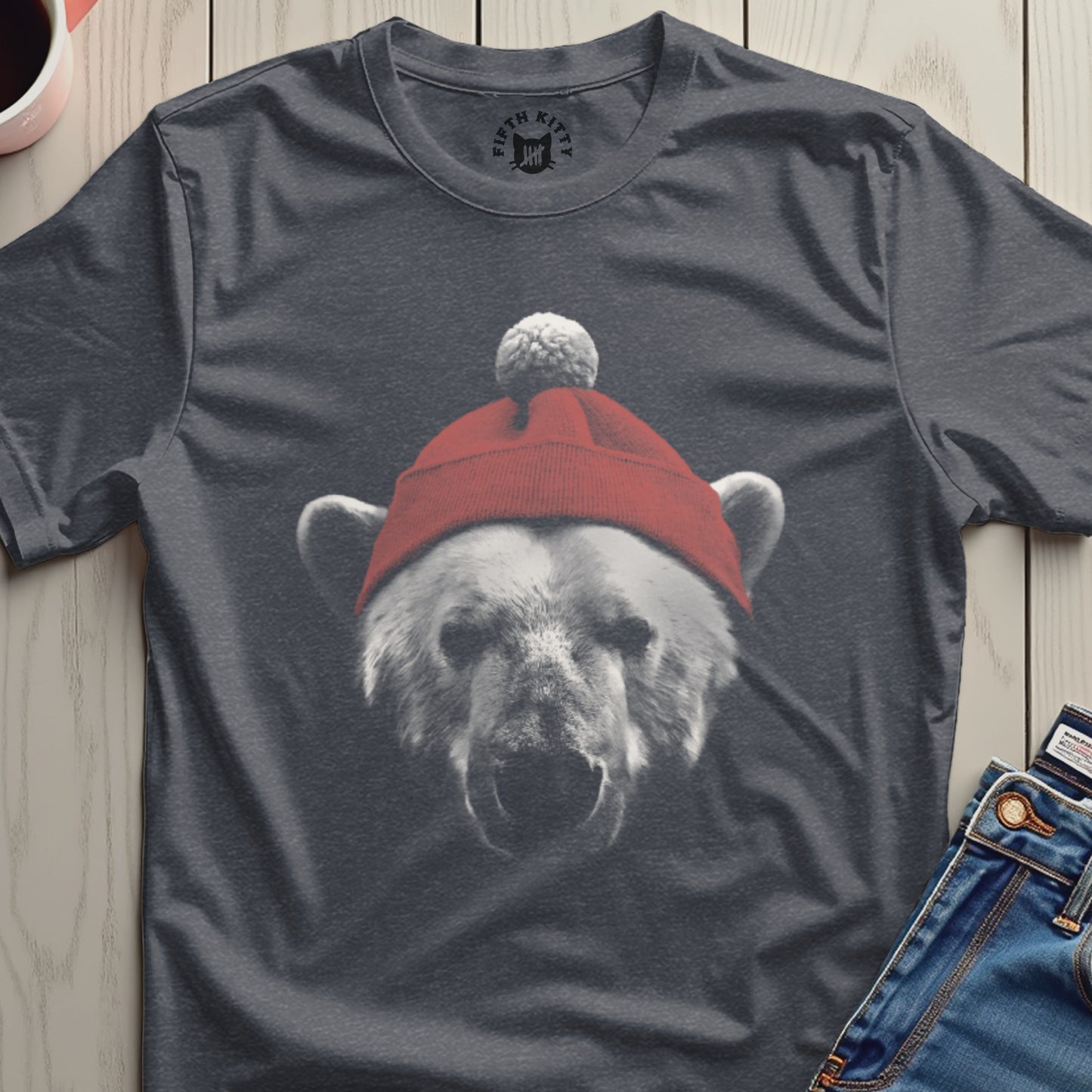 Polar Bear Wearing Red Hat Graphic T-shirt