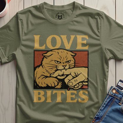 Love Bites Graphic Tee with Cat Design