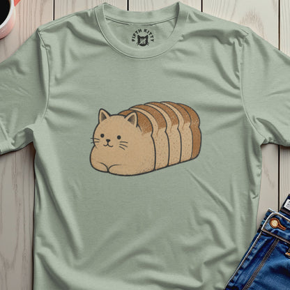 Light green t-shirt with a cartoon cat loaf of bread graphic and "FIFTH KITTY" logo.