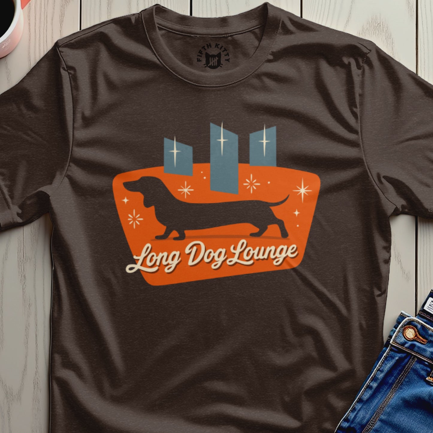 Long Dog Lounge Retro Dachshund Graphic Tee Shirt