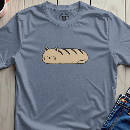 Blue t-shirt with a cartoon loaf cat graphic and 'Fifth Kitty' logo.