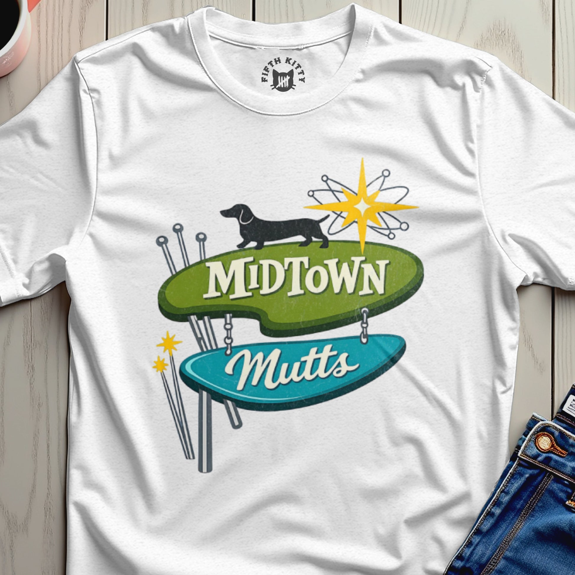 MidTown Mutts Dachshund Design Graphic White T-shirt