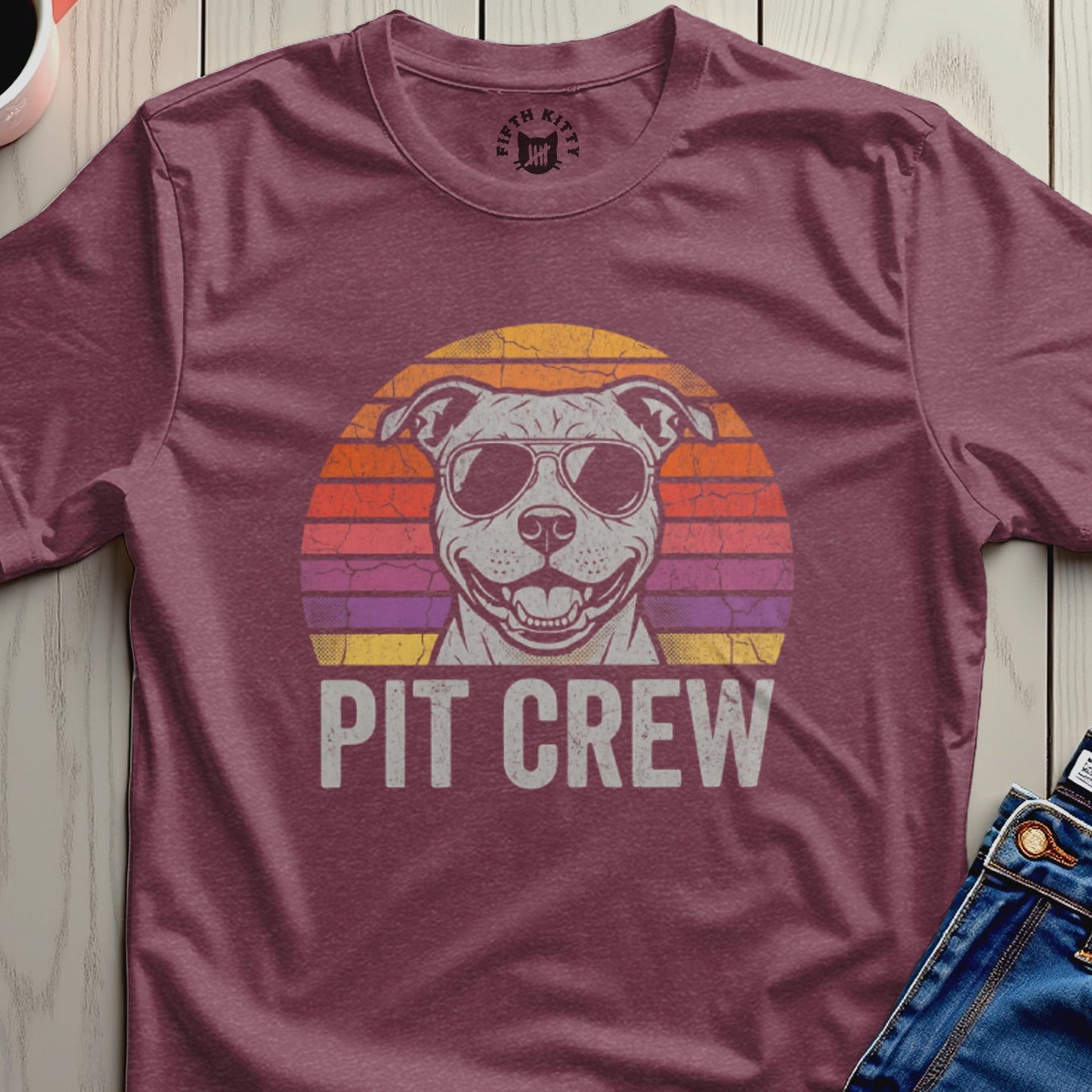 Retro Pit Crew Dog Graphic T-Shirt with Sunglasses Design