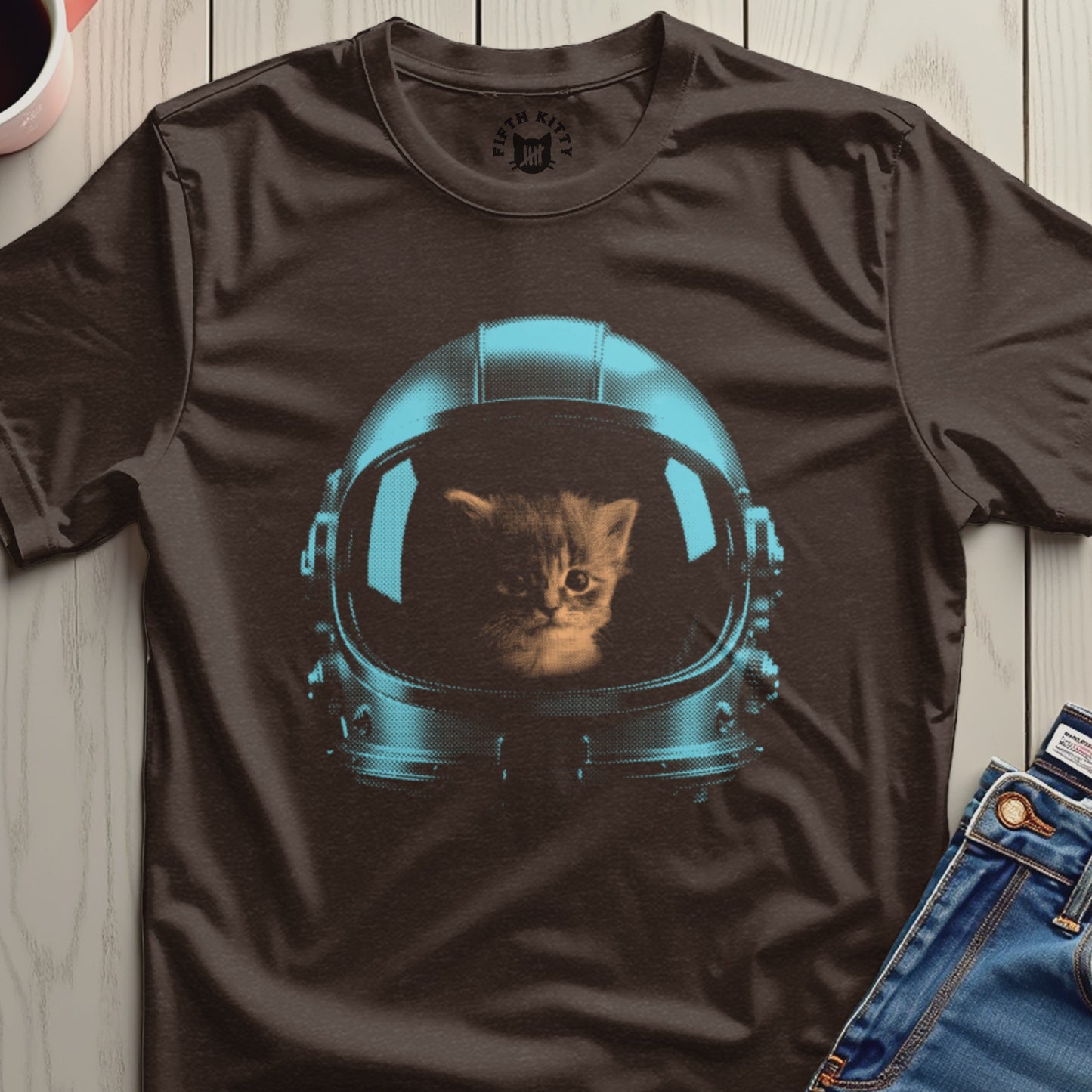 Adorable Kitten in Astronaut Helmet Graphic T-shirt