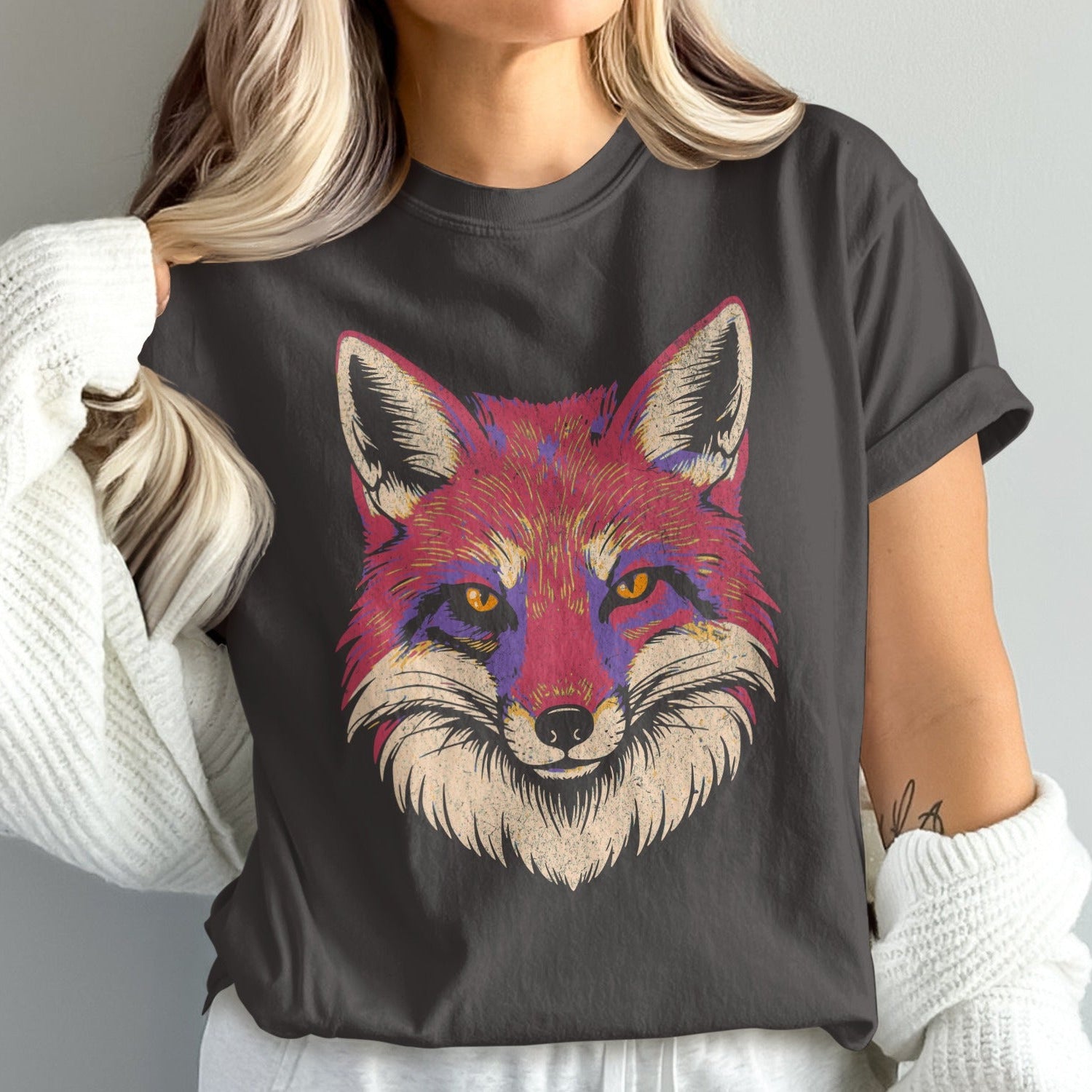 Colorful Fox Design Charcoal Grey Unisex T-Shirt product