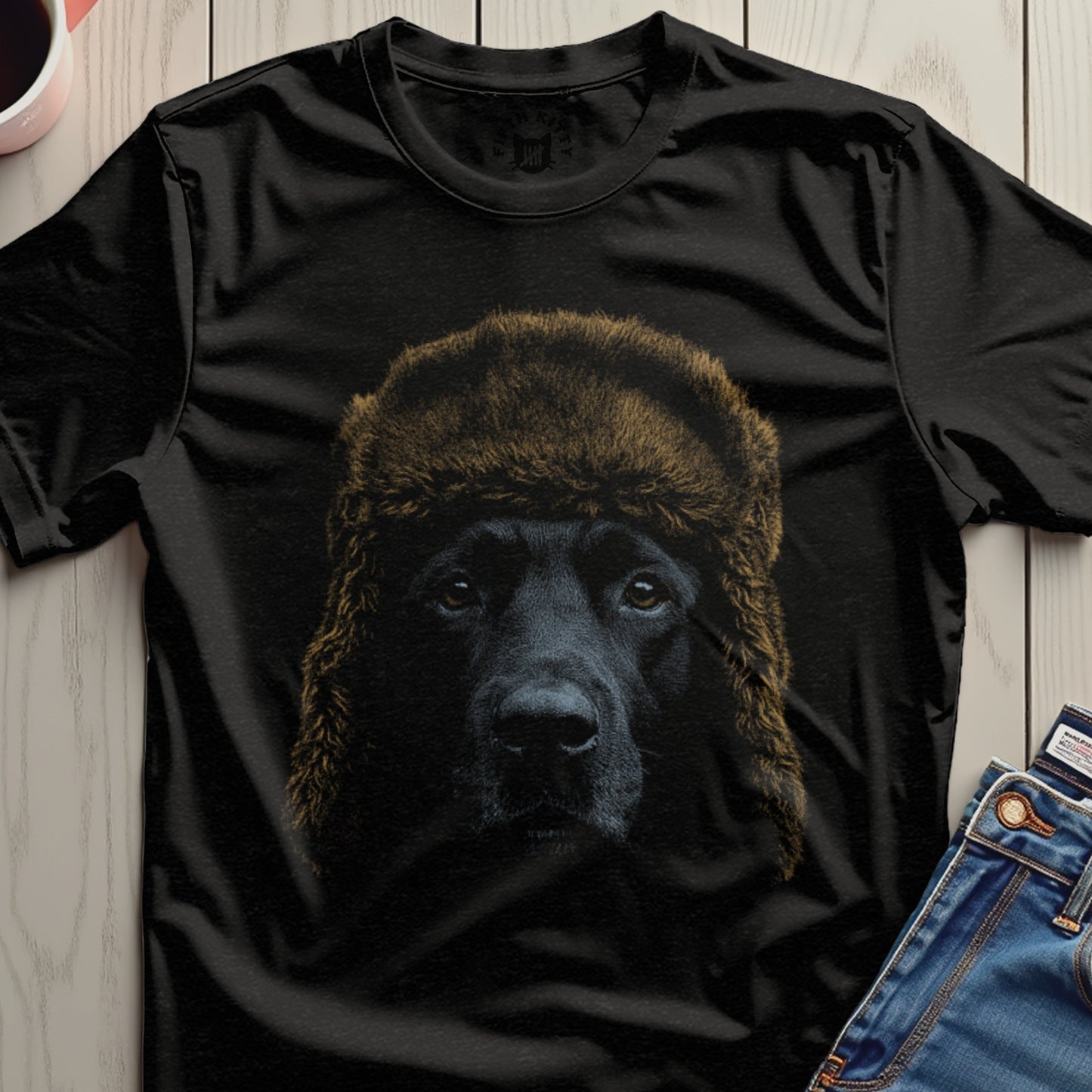 Black Dog With Fur Hat Graphic T-Shirt