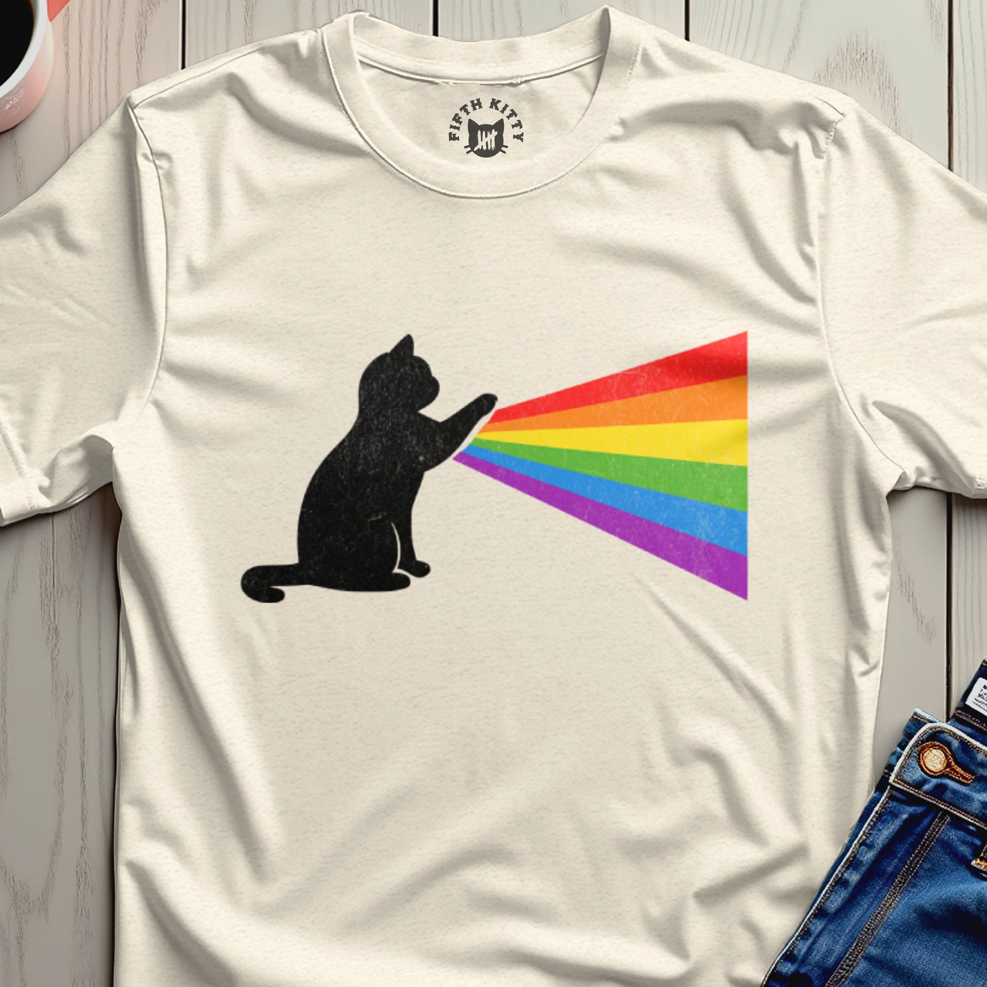 Cat Silhouette with Rainbow Beam T-shirt Product