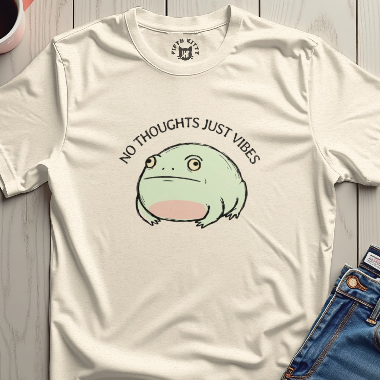 No Thoughts Just Vibes Frog Graphic Tee Shirt
